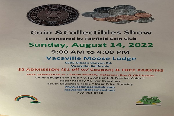 Solano Coin and Collectables Show on August 14th!